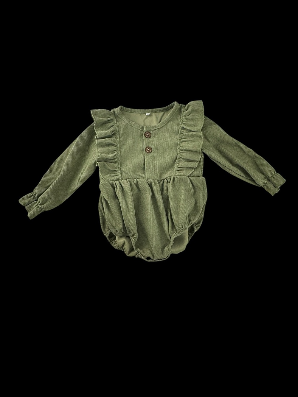 Kids Olive Green Ruffle Long Sleeve One-Piece
